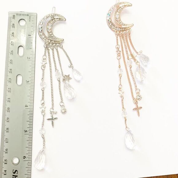 Sparkling Moon Crystal Long Dangle Hair Clip (F3) - Picture 5 of 6
